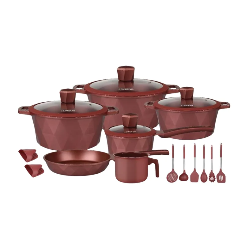 Jogo de Panelas London Dark Red Coffee 18 Peças