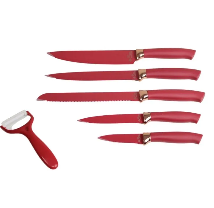 Kit Facas 6 Peças Sile Stone Vermelha