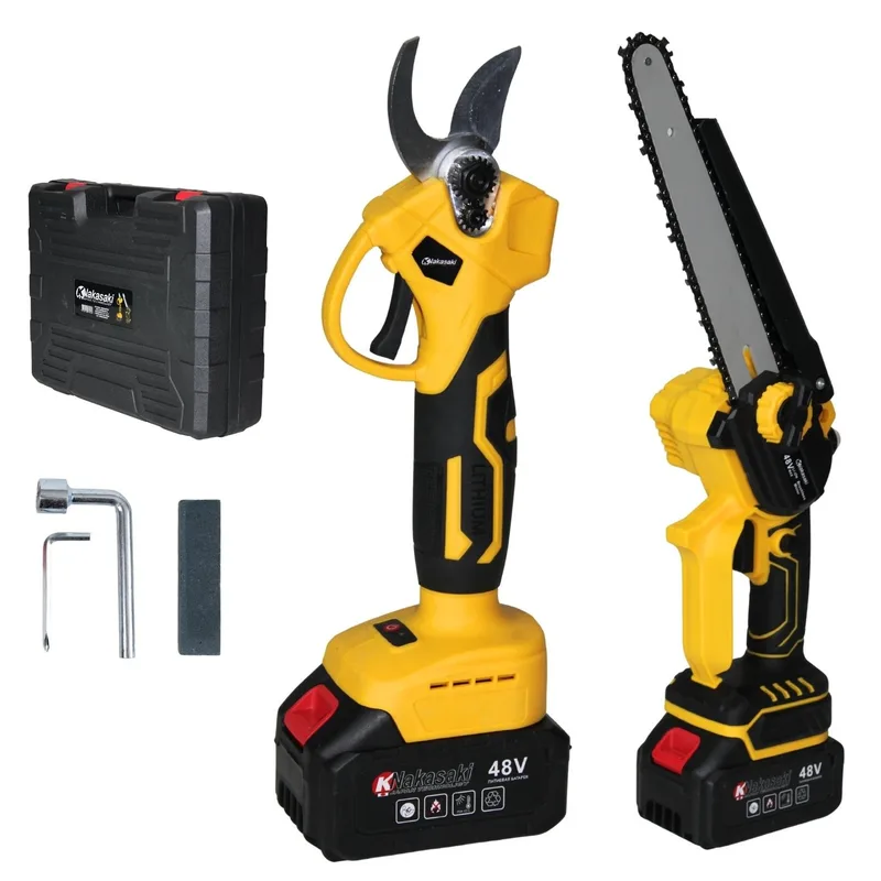Kit Motosserra e Tesoura de Poda 2 Baterias 48V