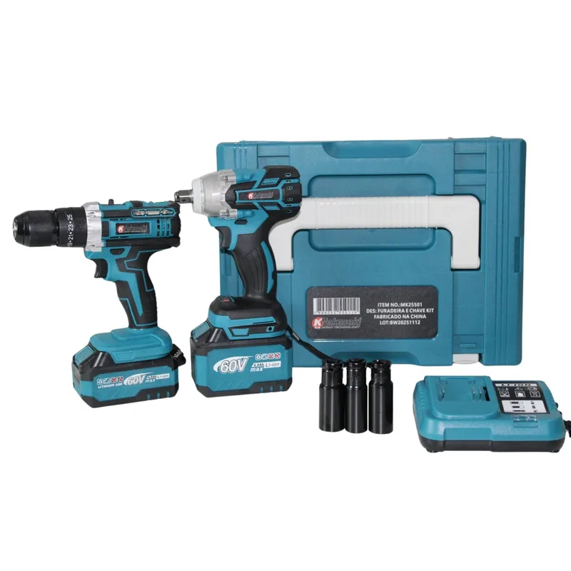 Kit 2 em 1 Bateria 60V Azul Parafusadeira e Desparafusadeira